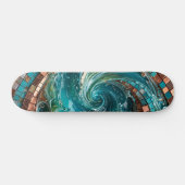 Skateboard Mosaïque de vague turquoise sarcelle (Horz)