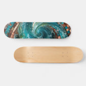 Skateboard Mosaïque de vague turquoise sarcelle (Horz)