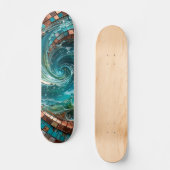 Skateboard Mosaïque de vague turquoise sarcelle (Recto)
