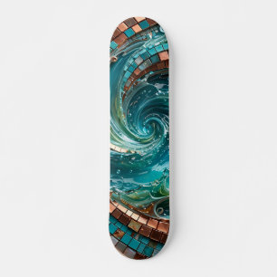 Skateboard Mosaïque de vague turquoise sarcelle