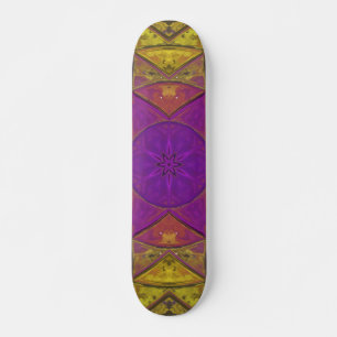 Skateboard Mosaïque Kaleidoscope Fleur rose et jaune