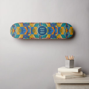 Skateboard Mosaïque tribale : Formes Turquoises d'orange bleu