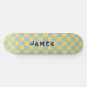 Skateboard motif à carreaux bleus esthétique rétro