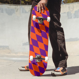 Skateboard Motif à carreaux Harlequin orange et violet