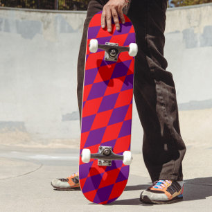 Skateboard Motif à carreaux Harlequin rouge et violet 