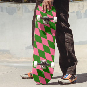 Skateboard Motif à carreaux Harlequin vert rose
