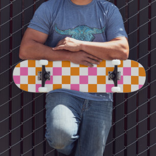 Skateboard Motif à carreaux orange blanc rose
