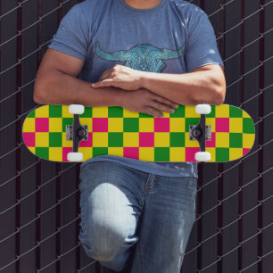 Skateboard Motif à carreaux rose jaune vert