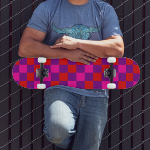Skateboard Motif à carreaux rouge violet rose