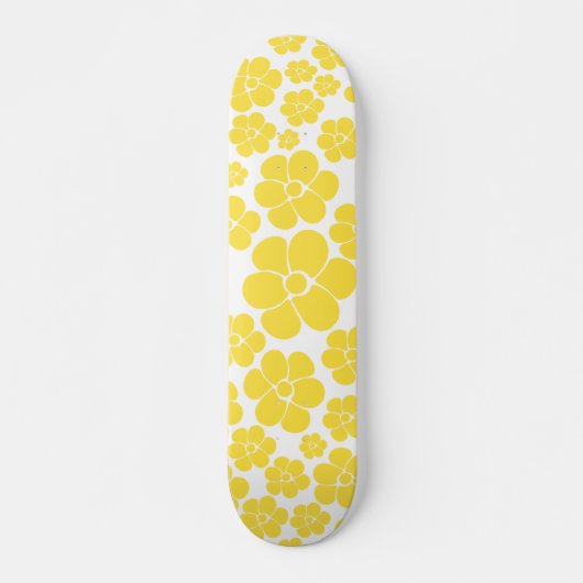 Skateboard Motif à fleurs - Citron jaune et blanc (Devant)