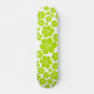 Skateboard Motif à fleurs en vert et blanc citron