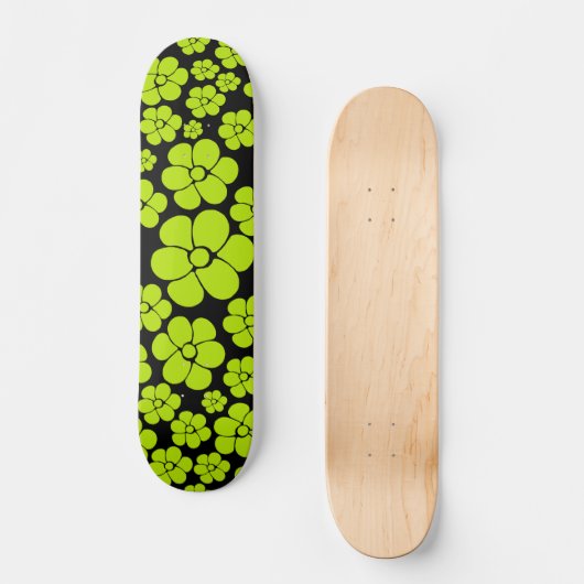 Skateboard Motif à fleurs - Vert citron (Recto)