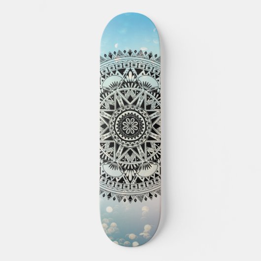 Skateboard Motif Abstrait géométrique Mandala bleu (Recto)