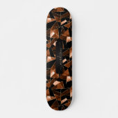 Skateboard Motif Abstrait orange foncé, noir et or (Devant)