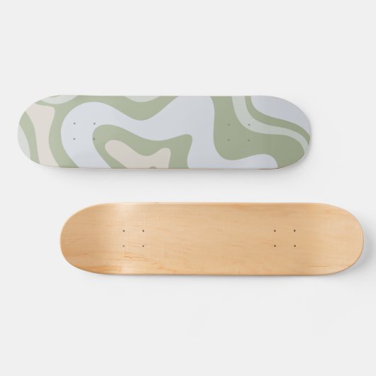 Skateboard Motif Abstrait Retro Liquid Swirl à Sage Green (Horz)