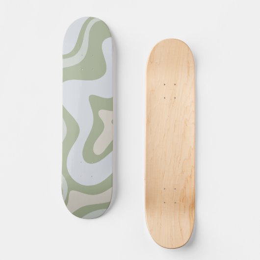 Skateboard Motif Abstrait Retro Liquid Swirl à Sage Green (Recto)