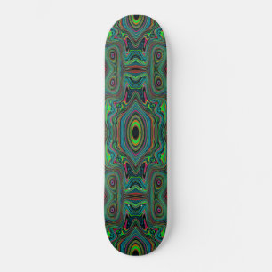 Skateboard Motif Abstrait Rétro Noir et Vert Citron Tripant