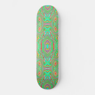 Skateboard Motif Abstrait Rétro Orange et Vert Citron