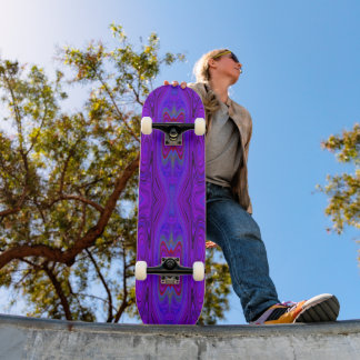 Skateboard Motif Abstrait Rétro Violet et Bleu Royal