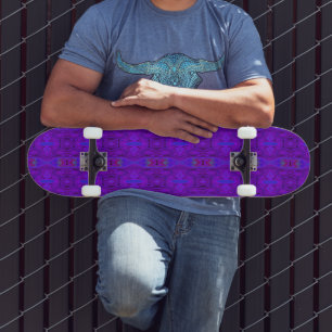 Skateboard Motif Abstrait Rétro Violet et Bleu Royal