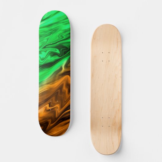 Skateboard motif Abstrait tacheté en vert orange (Recto)