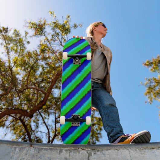 Skateboard Motif arc-en-ciel bleu vert abstrait 3D (Extérieur 1)