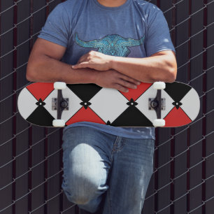 Skateboard Motif Argyle Street Grunge Gras Rouge Noir Gris