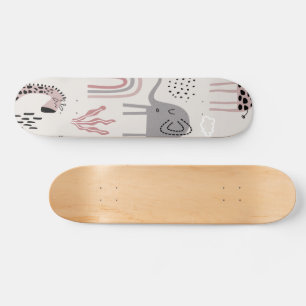 Skateboard motif avec de mignons éléphants et des girafes