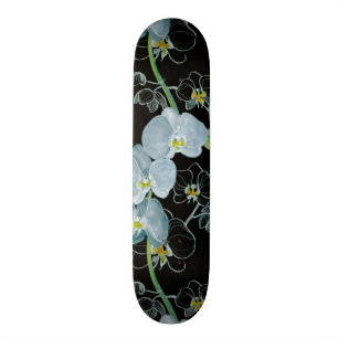 Skateboard Motif blanc d'orchidées d'aquarelle