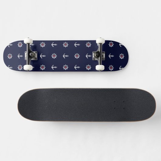 Skateboard Motif blanc et bleu rouge d'Ancre (Horz)