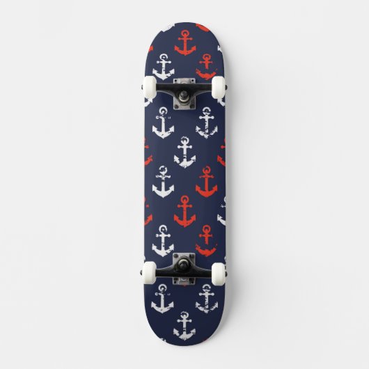 Skateboard Motif blanc et bleu rouge de marine (Recto)