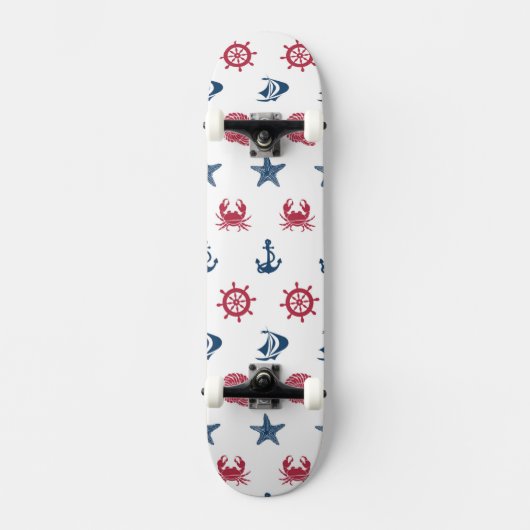 Skateboard Motif blanc et bleu rouge de symbole de mer (Recto)