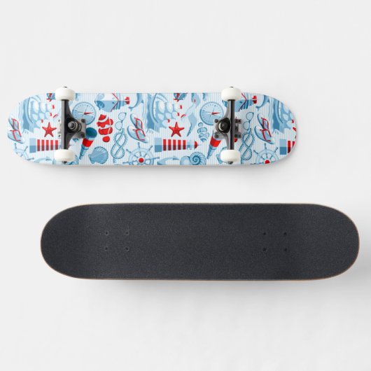 Skateboard Motif blanc et bleu rouge nautique (Horz)