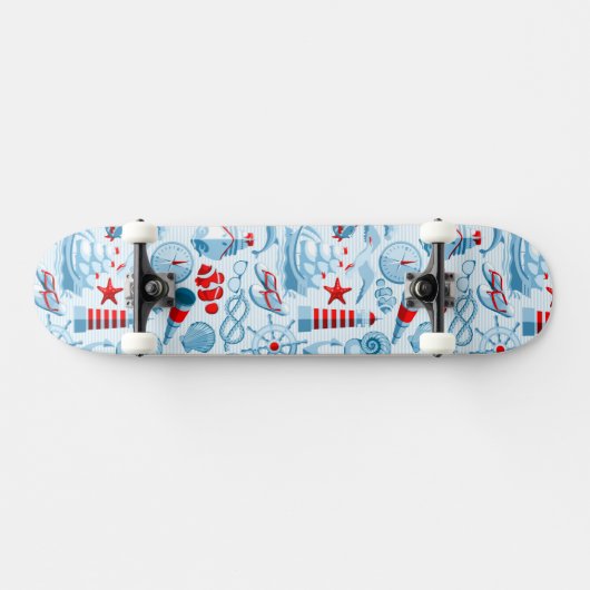 Skateboard Motif blanc et bleu rouge nautique (Horz)