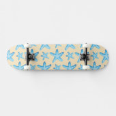 Skateboard Motif bleu d'étoiles de mer d'aquarelle (Horz)