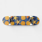 Skateboard Motif bleu et orange de coquillage (Horz)