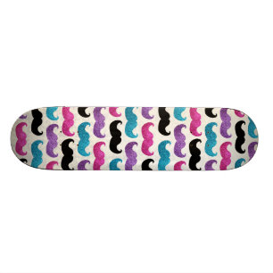 Skateboard Motif bling coloré de moustache (parties