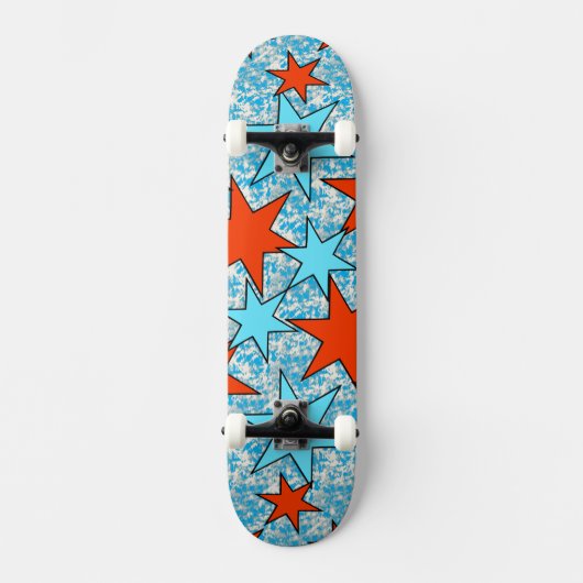 Skateboard Motif Blue et Red Star (Recto)