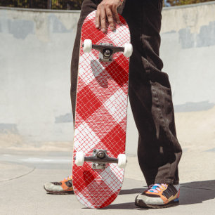 Skateboard Motif carreaux à carreaux rouges et blancs gras