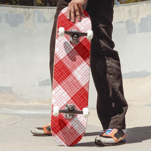 Skateboard Motif carreaux à carreaux rouges et blancs gras