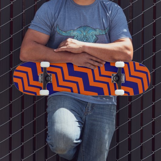 Skateboard Motif chevron zigzag bleu orange (Extérieur 3)