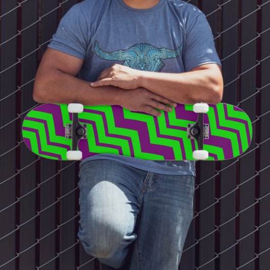 Skateboard Motif chevron zigzag vert violet (Extérieur 3)