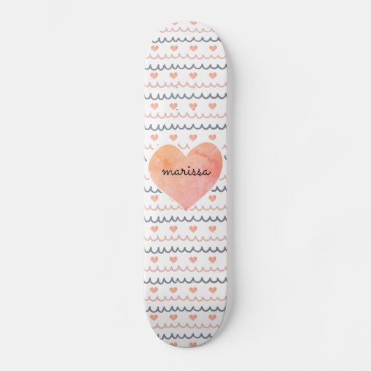 Skateboard Motif Coeurs roses (Recto)