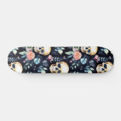 Skateboard Motif d'aquarelle Goth Skull Flowers (Horz)