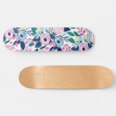Skateboard Motif d'aquarelle Sweet Rose Navy Flowers (Horz)