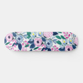 Skateboard Motif d'aquarelle Sweet Rose Navy Flowers (Horz)