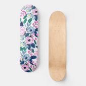 Skateboard Motif d'aquarelle Sweet Rose Navy Flowers (Recto)