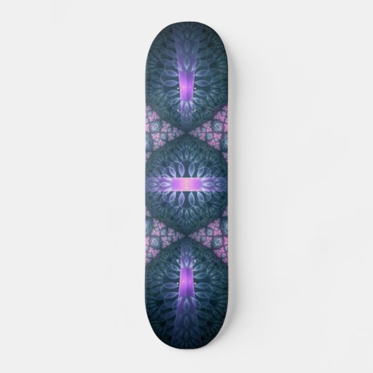 Skateboard Motif d'art fractal 3D turquoise violet rose (Recto)