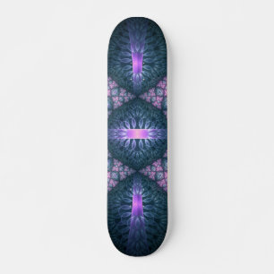 Skateboard Motif d'art fractal 3D turquoise violet rose