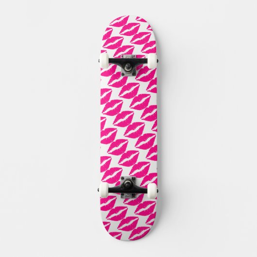 Skateboard Motif de baisers roses blancs mignons étui à rabat (Recto)